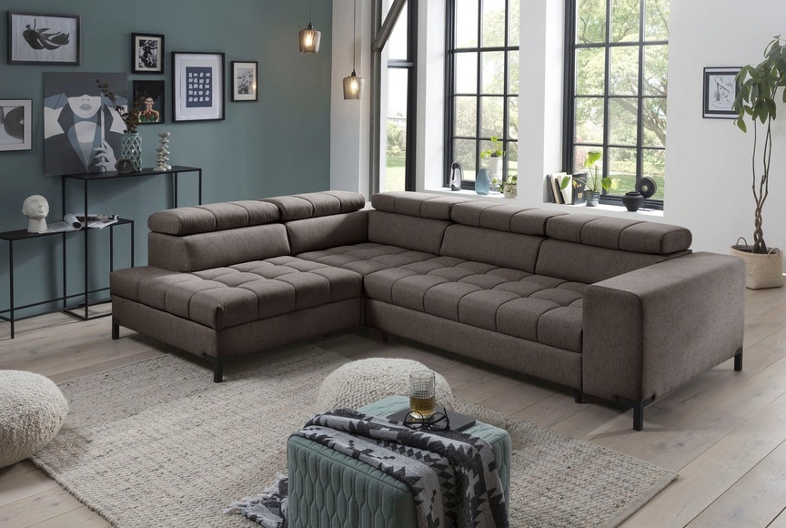 exxpo - sofa fashion Ecksofa, Steppung im Sitzbereich, Wahlweise mit Bettfunktion und Bettkasten, inklusive 5 verstellbaren Kopfstützen
