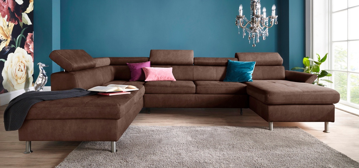 exxpo - sofa fashion Wohnlandschaft, inkl. Kopf- bzw. Rückenverstellungwahlweise mit Bettfunktion und Bettkasten