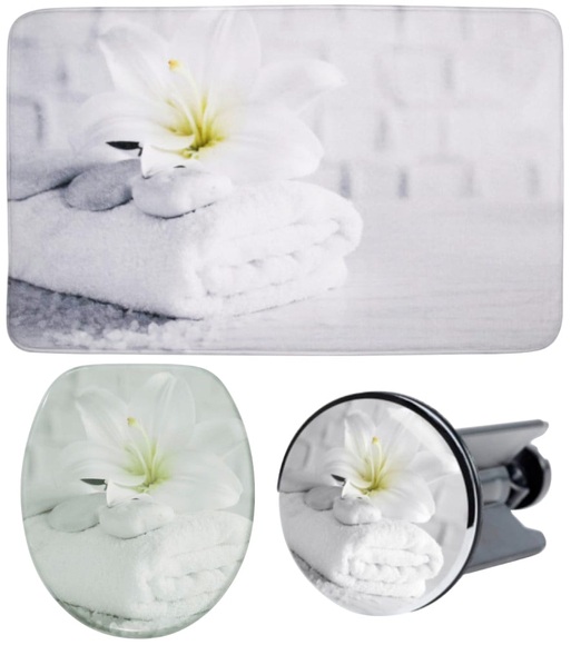 Sanilo Badaccessoires-Sets »Good Feeling«, (Komplett-Set, 3 tlg.), bestehend aus WC-Sitz, Badteppich und Waschbeckenstöpsel