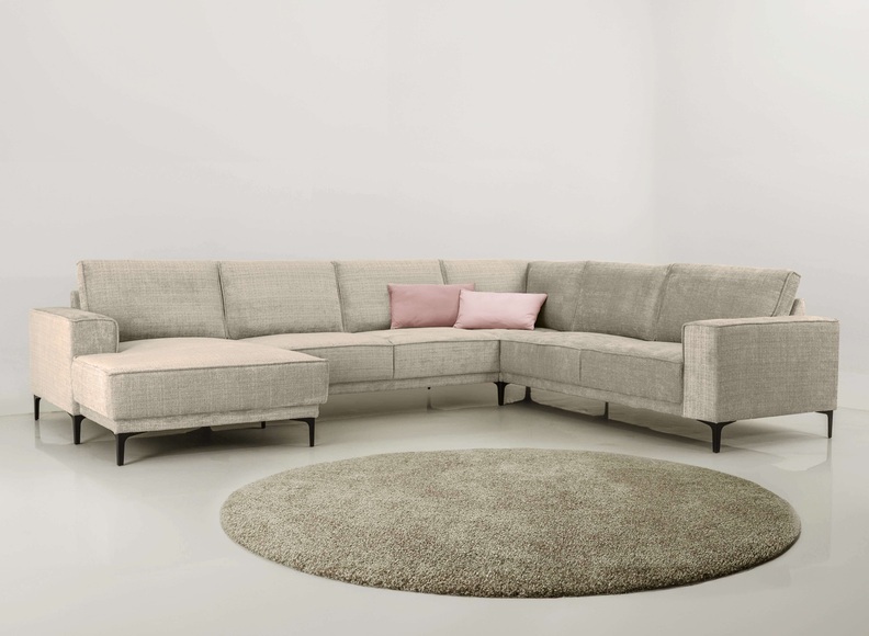 Places of Style Wohnlandschaft »XXL Sofa Oland, Struktur, Flachgewebe, Luxus-Microfaser, Boucle«, U-Form, 342 cm, Wellenunterfederung, Skandi-Design, Metallfüsse