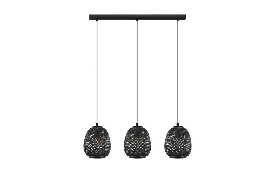 EGLO Hängeleuchte »Dembleby«, E27, Holzkorb geflochten, Schwarz, Vintage, Hygge, 3-flammig