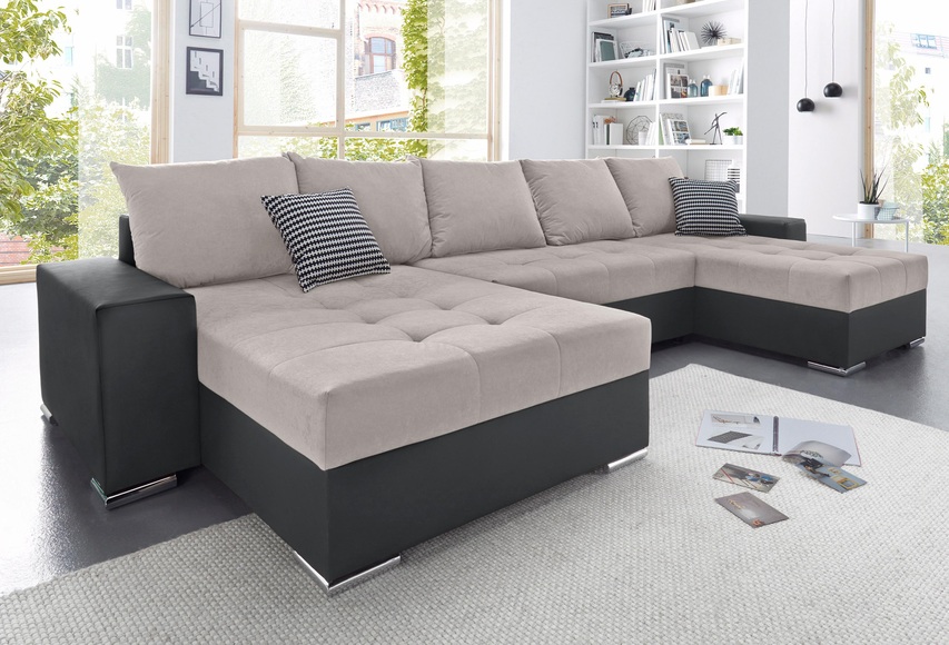 COLLECTION AB Wohnlandschaft, mit Bettfunktion, Bettkasten und links oder rechts montierbarer XXL-Recamiere, inklusive Federkern und Zierkissen