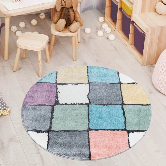 Carpet City Teppich »YOUNG919«, rund, 11 mm Höhe, Bunter Kinderteppich mit Karo-Muster