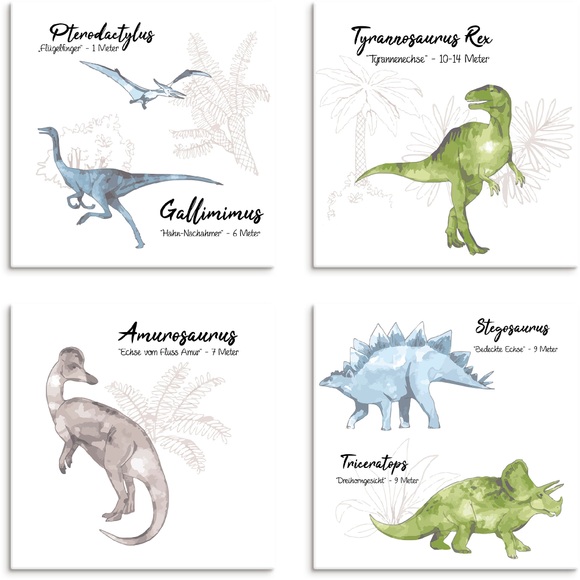 Lüttenhütt Leinwandbild »Dino«, Tiere, (Set, 4 St., 4 Teile), 4er Set in verschiedenen Grössen