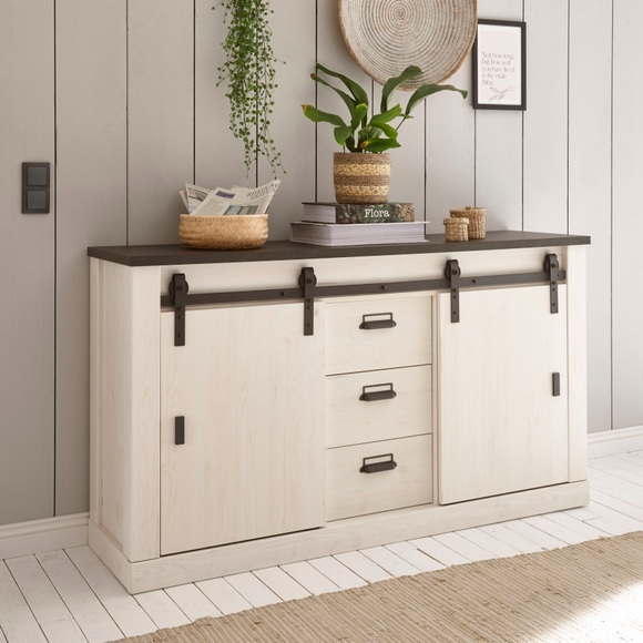 Home affaire Sideboard »SHERWOOD«, Holz Dekor, mit Scheunentorbeschlag und Apothekergriffen, Breite 161cm