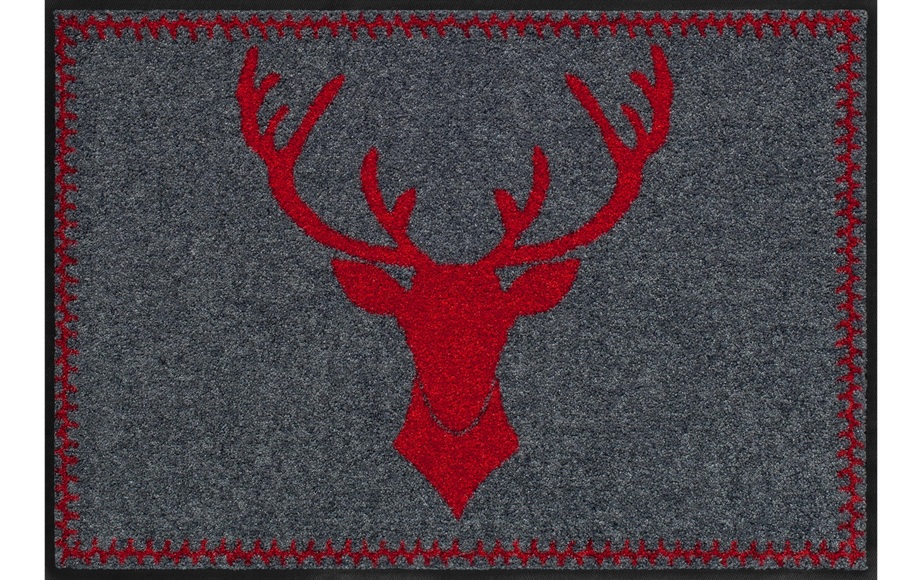 Türvorlage Franz grau mit Hirschkopf