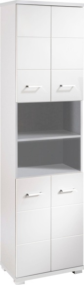 byLIVING Hochschrank »Nebraska«, Breite 50 cm, Badezimmerschrank mit Metallgriffen, viel Stauraum hinter den Türen und in 2 offenen Fächern, MDF-Front in Hochglanz-Optik