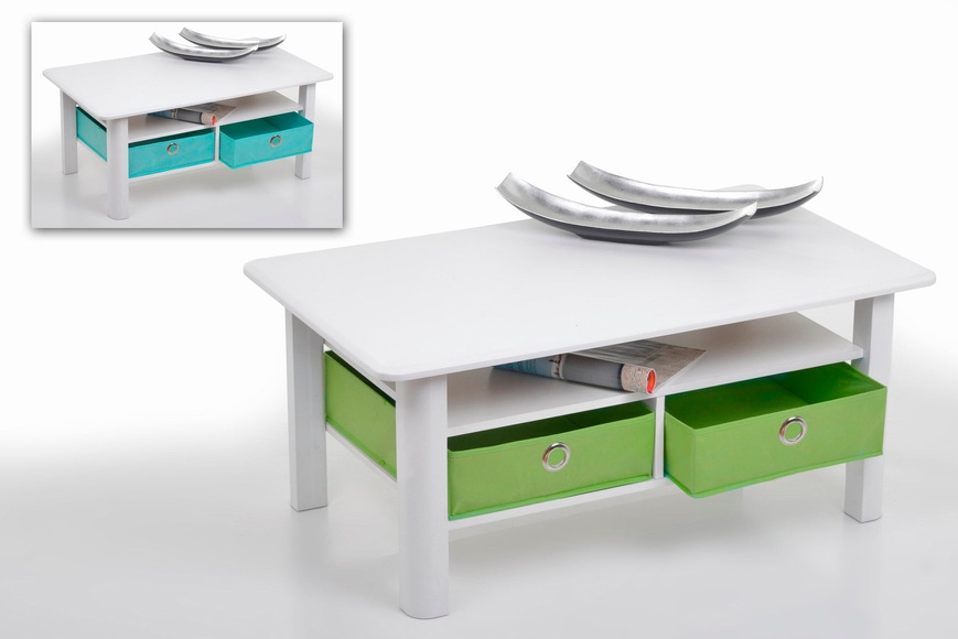 PRO Line Couchtisch, rechteckig mit farbigen Faltboxen
