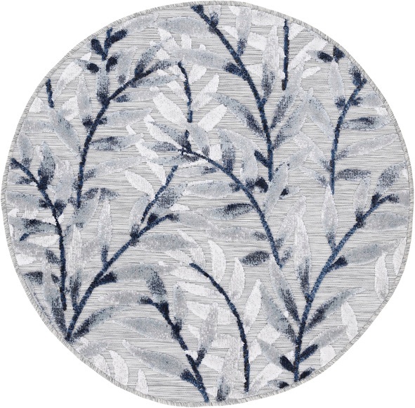 carpetfine Teppich »Deja 100«, rund, 4 mm Höhe, robustes Flachgewebe, Motiv- Floral Palmenblätter, Hoch-Tief Effekt, In- und Outdoor geeignet, Wetterfest und UV-beständig für Balkon, Terrasse, Garten, Aussenbereich,Wohnzimmer, Schlafzimmer