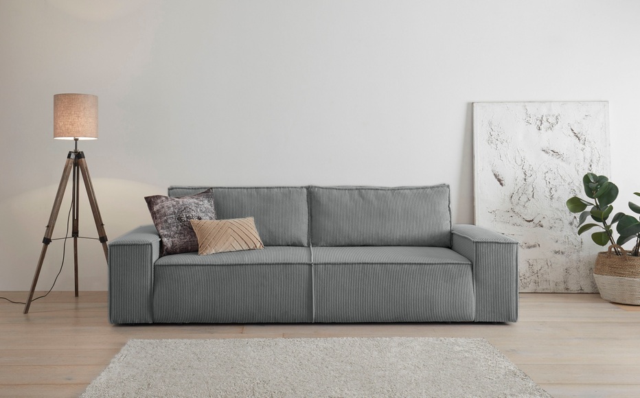 Premium collection by Home affaire 3-Sitzer »SHERWOOD«, nachts: Schlafsofa (Liegefläche 200x136 cm) mit Bettkasten, mit 2 losen Rückenkissen, hochwertiger Cord-Bezug, tagsüber chilliges 3-Sitzer-Sofa.