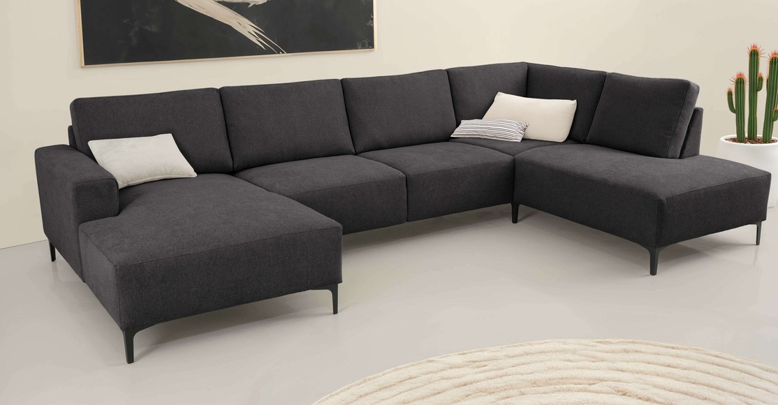Home affaire Wohnlandschaft »Tournon U-Form, XXL Sofa, Breite 333 cm, Webstoff, Chenille«, Designsofa im nordischen Stil, Wellenunterfederung, Metallfüsse