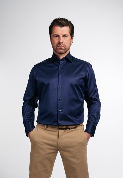 ETERNA LANGARM HEMD COMFORT FIT GENTLE SHIRT TWILL BLAU UNIFARBEN