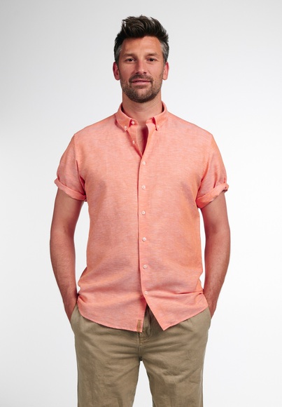 ETERNA KURZARM HEMD REGULAR FIT UPCYCLING SHIRT LEINEN LACHS UNIFARBEN