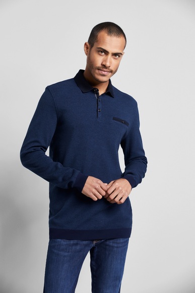 bugatti Langarm-Poloshirt, mit Brusttasche