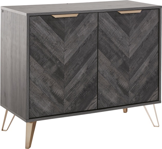 Leonique Sideboard »Nanterie«, aus einer edlen Holzoptik, mit exklusivem Fischgrätenmuster, mit 2 verstellbare Einlegeböden, Gestell aus goldfarbenem Metall, Breite 90 cm