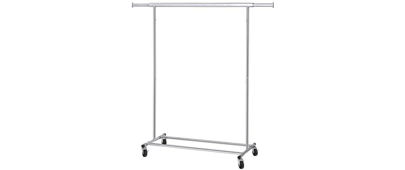 Songmics - Schwerlast Metall Kleiderständer bis 90 kg belastbar mit Rollen Garderobenständer klappbar, Länge: 92-132 cm, Chrom, Industrie HSR13S