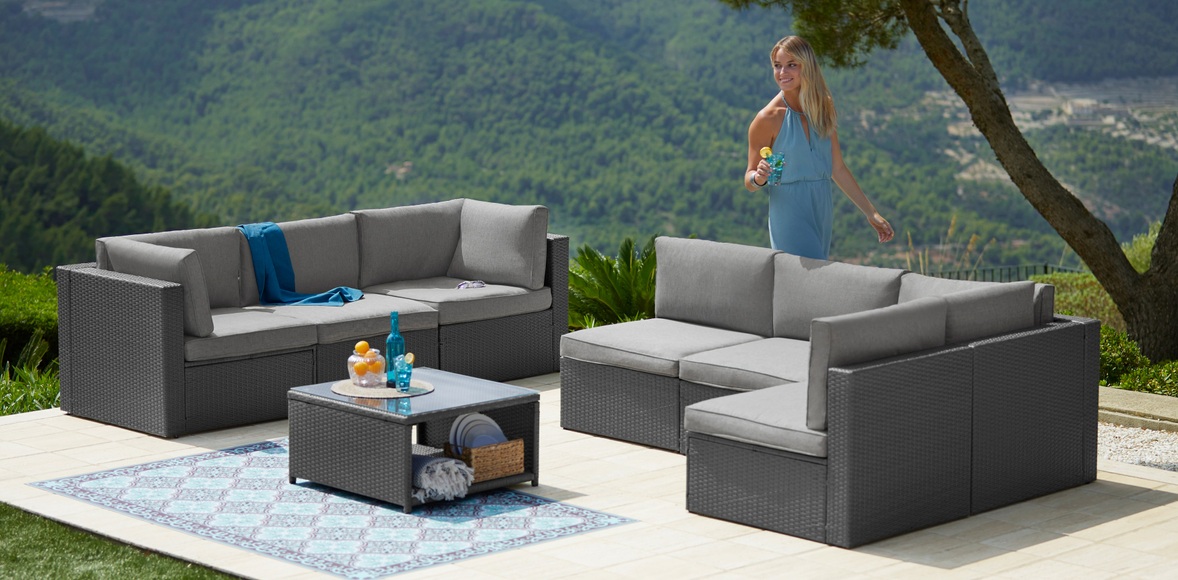 KONIFERA Gartenlounge-Set »Malta«, (25 tlg.), Ecklounge, Sessel, Tisch 69x69 cm, mit GRATIS-Zugabe: 1 zweiter Tisch