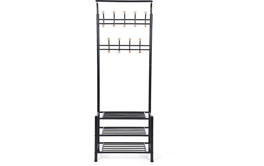 Songmics - HSR04B Garderobenständer Kleiderständer mit 3 schuhablagen mit 18 haken, Metall, schwarz, 68,8 x 35,2 x 187 cm