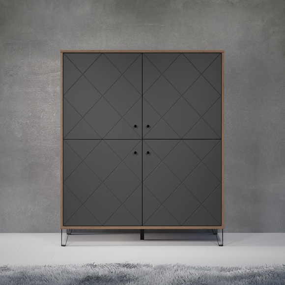 Places of Style Highboard »Molveno«, (1 St.), aussergewöhnliches Design mit strukturierten Fronten, Soft-Close