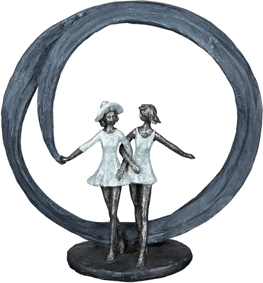 Casablanca by Gilde Dekofigur »Skulptur More than friends, grau/silberfarben«, (1 St.), Dekoobjekt, Höhe 33 cm, 2 Frauen in grauem Kreis, auf schwarzer Basis, Wohnzimmer