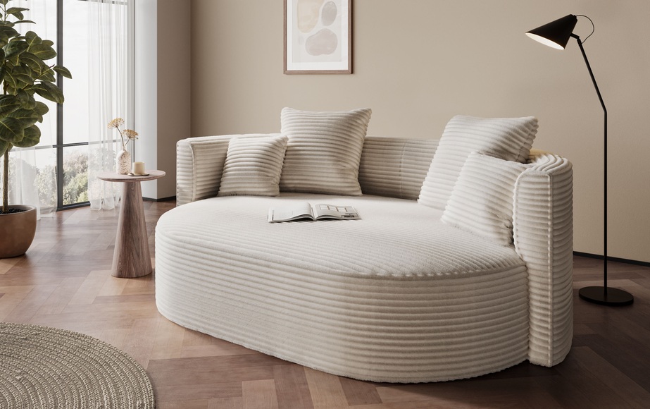 LeGer Home by Lena Gercke 2,5-Sitzer »ISALIE, rundes Loungesofa, mit Kissen, perfekt gepolstert«, moderne Stoffe, mit 4 Zierkissen, extra grosse Sitzfläche