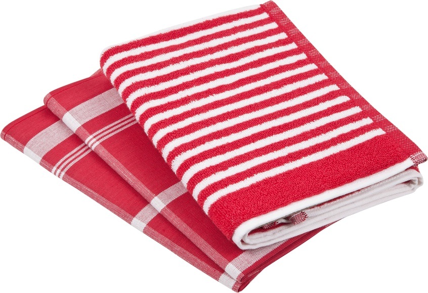 ROSS Geschirrtuch »Exclusiv«, (Set, 3 tlg.), 1x Küchen-Frottiertuch 50x50 cm mit Streifen und 2 Geschirrtücher 50x70 cm mit Karodesign