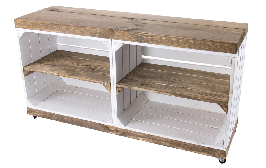 Holz Zollhaus - Regal auf Rollen Vintage, Weiss / Braun, 100 x 50 cm