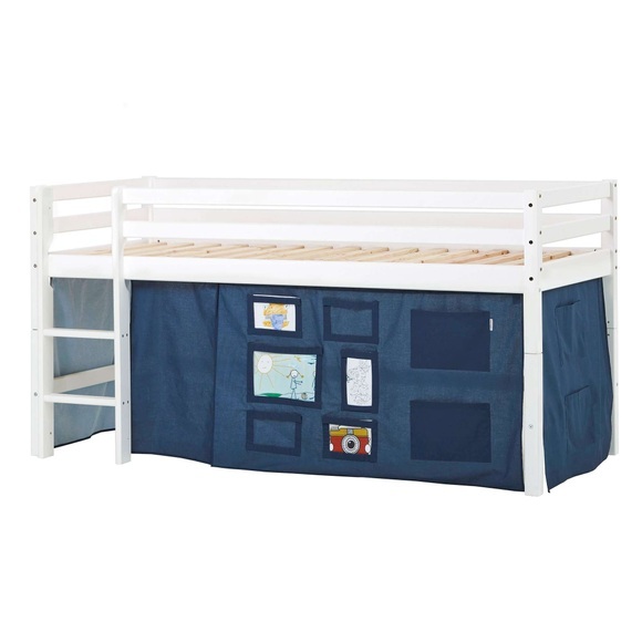 Hoppekids Hochbett »ECO Dream, Kinderbett, Spielbett, Halbhohes Bett aus Massivholz«, inkl. Vorhang-Set Creator Blau, Bettgrösse & Matratze wählbar
