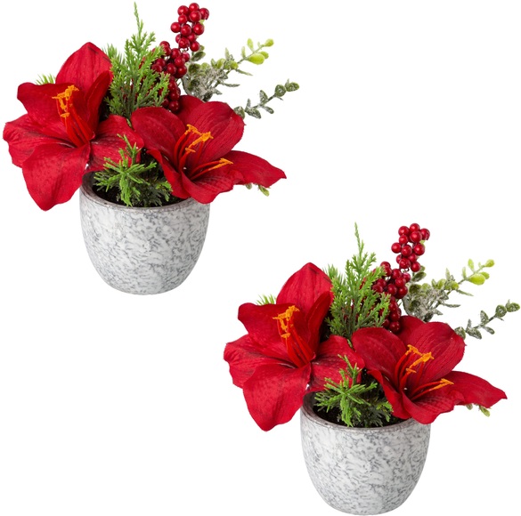 Creativ green Winterliche Kunstpflanze »Weihnachtsdeko rot«, (2 St.), im Zementtopf, mit Beeren und Zweigen