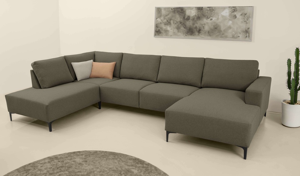 Home affaire Wohnlandschaft »Tournon U-Form, XXL Sofa, Breite 333 cm, Webstoff, Chenille«, Designsofa im nordischen Stil, Wellenunterfederung, Metallfüsse