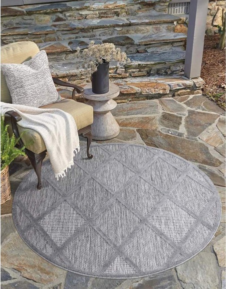 Carpet City Teppich »Santorini«, rund, 5 mm Höhe, 3D-Effekt, für Wohnzimmer, Flur, Küche, Wintergarten, Balkon, Wetterfest & UV-beständig