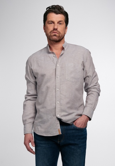 ETERNA LANGARM HEMD REGULAR FIT UPCYCLING SHIRT LEINEN BEIGE UNIFARBEN