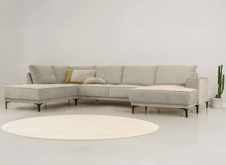 Places of Style Wohnlandschaft »XXL Sofa Oland, Struktur, Flachgewebe, Luxus-Microfaser, Boucle«, U-Form, 345 cm, Wellenunterfederung, Skandi-Design, Metallfüsse