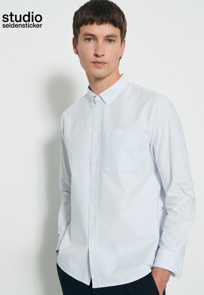 Casual Hemd Regular Fit Langarm Streifen Herren Hellblau M