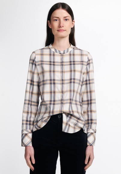 ETERNA LANGARM BLUSE MODERN CLASSIC UPCYCLING SHIRT FLANELL BEIGE