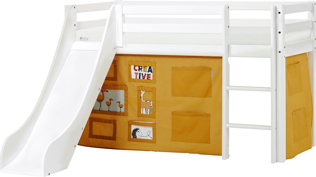 Hoppekids Hochbett »«Creator Autumn Yellow»«, Rutsche & Vorhang Gelb und viel Auswahl