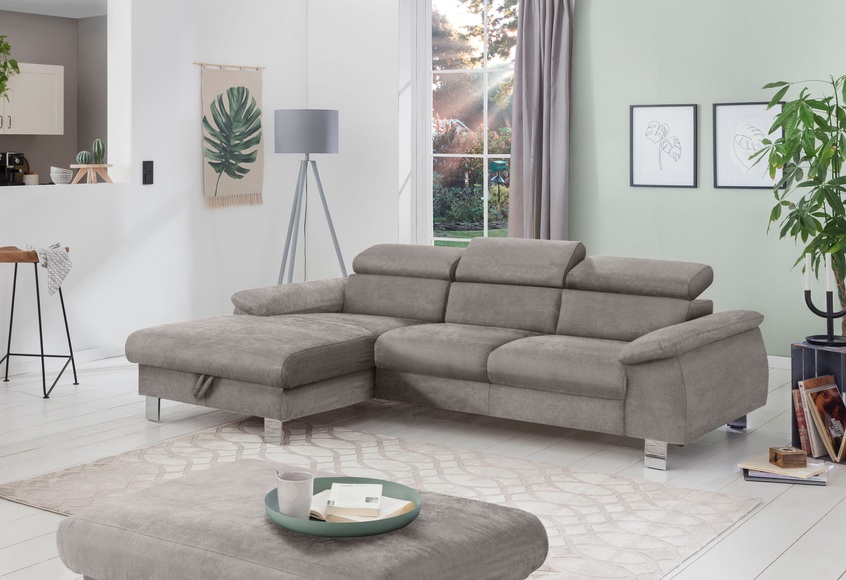 COTTA Ecksofa »Komaris«, mit Kopf- bzw. Rückenverstellung, wahlweise mit Bettfunktion, Bettkasten und RGB-LED-Beleuchtung