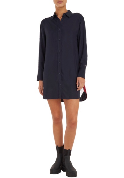 Tommy Hilfiger Hemdblusenkleid »PIECED GLB STP SHORT SHIRT DRESS«, mit abgerundetem Saum in den typischen Tommy Hilfiger Farben