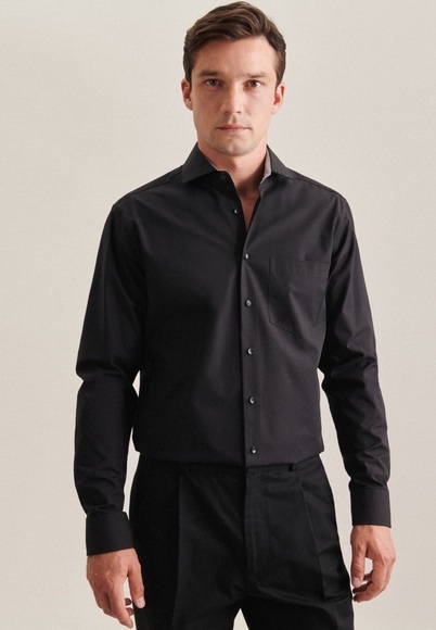 Business Hemd Regular Fit Langarm Uni Herren Schwarz 42