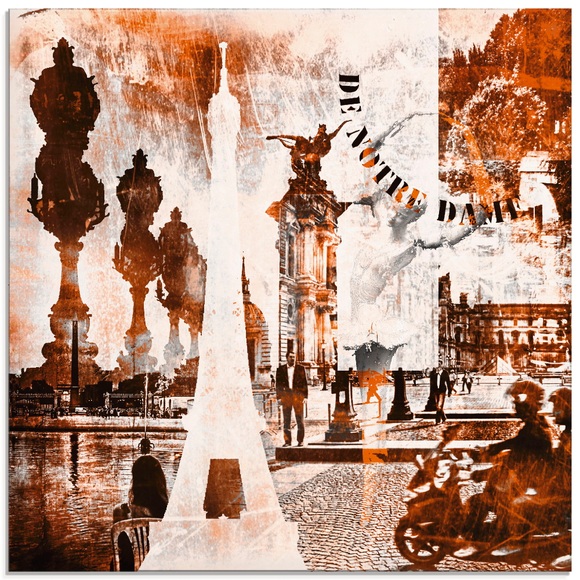 Artland Glasbild »Paris Skyline abstrakte Collage«