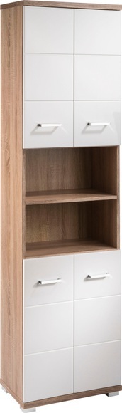 byLIVING Hochschrank »Nebraska«, Breite 50 cm, Badezimmerschrank mit Metallgriffen, viel Stauraum hinter den Türen und in 2 offenen Fächern, MDF-Front in Hochglanz-Optik