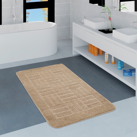 Paco Home Badematte »Riga 187«, Höhe 16 mm, rutschhemmend beschichtet, fussbodenheizungsgeeignet, Badteppich, Uni Farben, mit Kachelmuster, waschbar, rechteckig & rund erhältlich