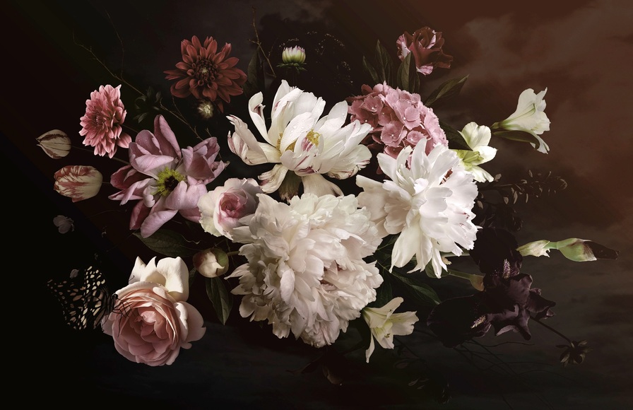Papermoon Fototapete »BLUMEN ABSTRAKT-MUSTER DESIGN ROSEN BLUMEN DECOR RETRO«, Vliestapete, hochwertiger Digitaldruck, inklusive Kleister