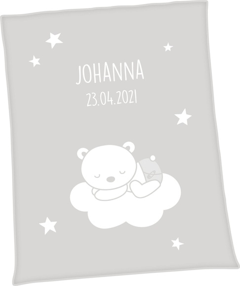 Unicade Babydecke »Unicade® Bär auf Wolke«, Individuelle, mit Ihrem Wunschnamen und Geburtsdatum gewebte Babydecke (personalisiert)