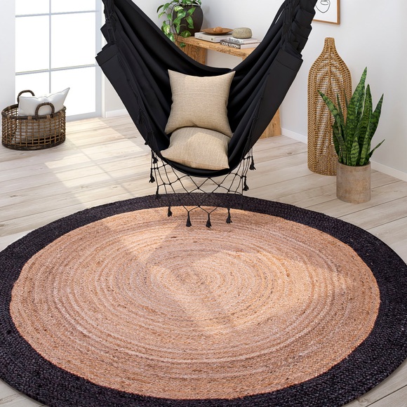 Paco Home Teppich »Viborg 594«, rund, 9 mm Höhe, 100% Naturfaser, handgearbeitet, mit Bordüre, Boho-Style, Wohnzimmer