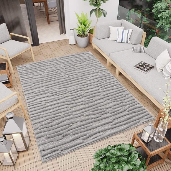 Carpet City Teppich »SANTORINI 58394«, rechteckig, 5 mm Höhe, 3D-Design: Flor erzeugt ein Hoch-Tief-Effekt, In- und Outdoor geeignet