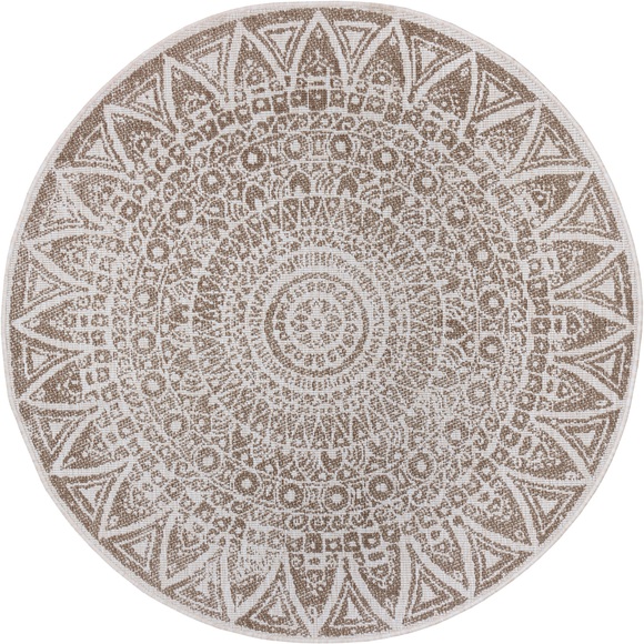 freundin Home Collection Teppich »Lilja«, rund, 5 mm Höhe, In-und Outdoor geeignet, Mandala, Wohnzimmer, Balkon, Terrasse, Garten, Pflegeleicht, Flachgewebe, Wendbar