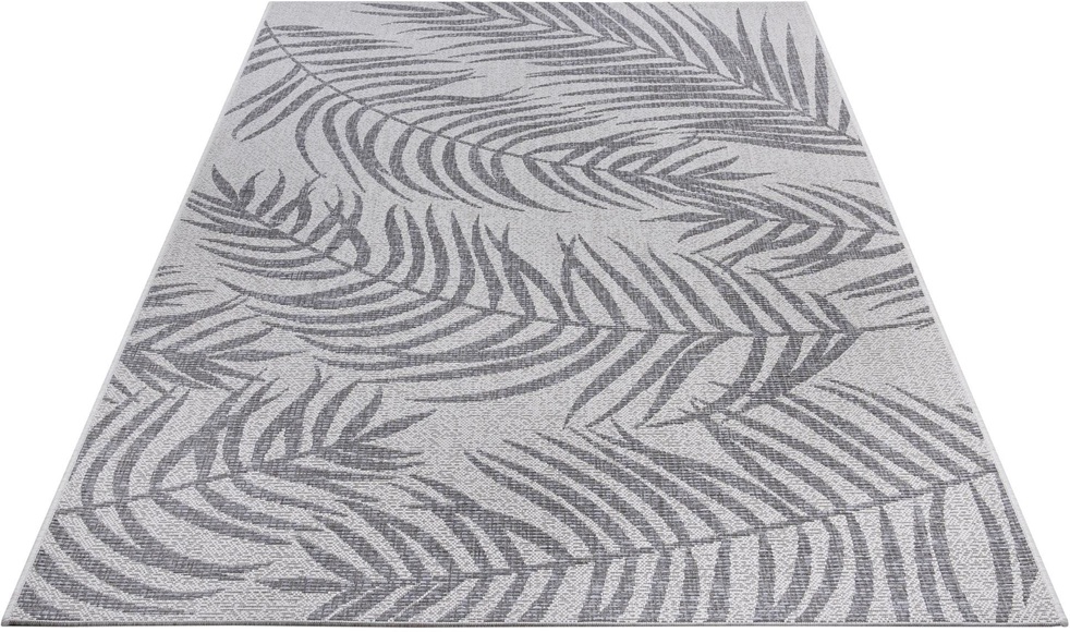 NORTHRUGS Teppich »Palmera«, rechteckig, 4 mm Höhe, Flachgewebe In und Outdoor geeignet, Florales Design, gekettelt, Wohnzimmer, Balkon, Terrasse, Garten, Robust, Pflegeleicht
