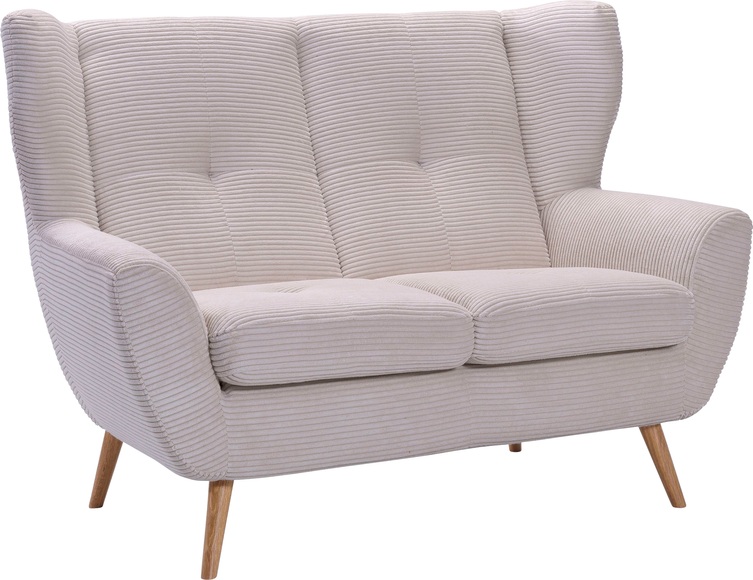 exxpo - sofa fashion 2-Sitzer »ALVESTA, Loungesofa, Küchensofa, hoher Sitzkomfort, Ohrenbackensofa«, gemütliche Rückenlehne, mit Knopfheftung und hohen Holzfüssen, in Cord