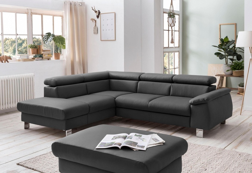 COTTA Ecksofa »Komaris«, inklusive Kopf- bzw. Rückenverstellung, wahlweise Bettfunktion, Bettkasten und RGB-LED-Beleuchtung